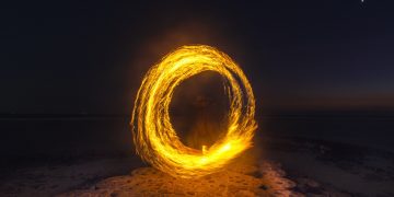 Person Performing Fire Dance at Night
